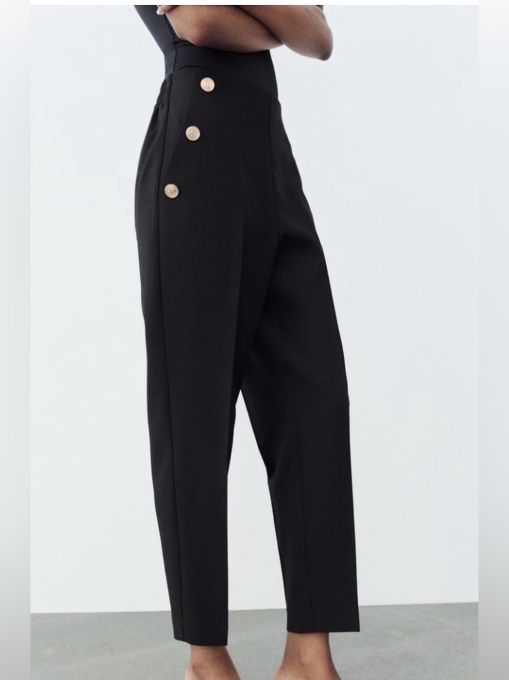 Zara Woman Collection Cigarette Pants | Black W/Gold Buttons | Pockets | S | NWT
